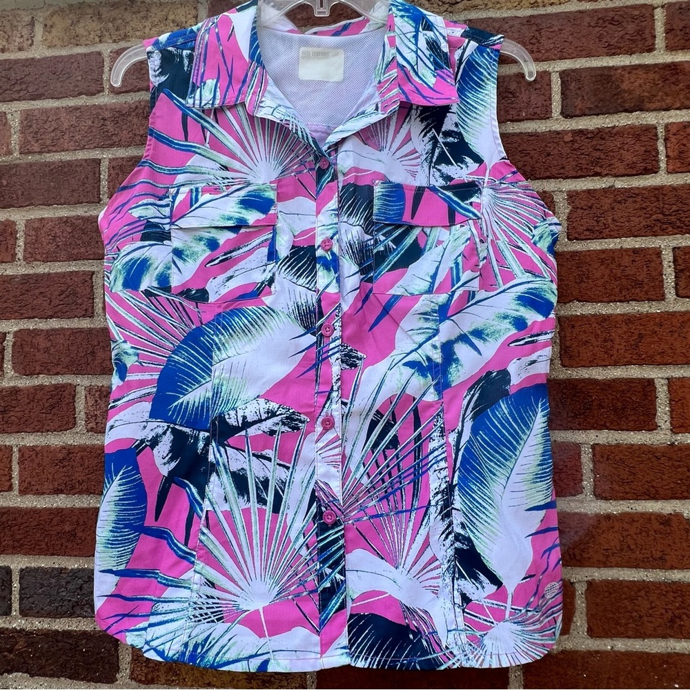 REEL LEGENDS Womens Large Sleeveless Mariner Vented Button Up Fishing Shirt